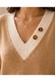 Women's V-Neck Oversize Knit Sweater with Buttons and Knit Detail - 2