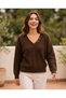 Women's V-Neck Oversize Knit Sweater with Buttons and Knit Detail