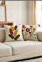 Floral Embroidered 2-Piece Decorative Cushion Cover Set with Hidden Zipper and Tassels 42X42 cm - 6