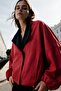 Red and Black Garnished Trench Coat Per9860 - 2