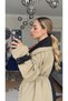 Double Color Belted Trench Coat - 4
