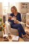 Navy Blue V-Neck Ribbed Front-Buttoned Maternity & Postpartum Pajama Set – Easy Breastfeeding Compatible Soft Textured Home Wear - 4