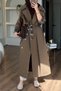 Khaki, Oversize, Stone Accented, Plaid Detail Trench Coat Per9803 - 3