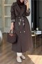 Khaki, Oversize, Stone Accented, Plaid Detail Trench Coat Per9803 - 3