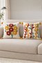 Flower and Branch Punch Embroidered Set of 2 Decorative Hidden Zippered Tassel Cushion Covers 42X42 cm - 2