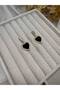 Gold Color Zircon Stone Black Heart Figured Dangle Women's Earrings - 2