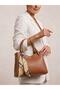 Tan Color Three-Compartment Long Crossbody Strap Women's Hand and Shoulder Bag with Scarf Detail (25cm X 20cm) - 3