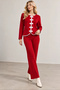 Women's Red Special Design Stylish Decorative Buttoned Cardigan Wide Leg Pants Bottom Top Double Knitwear Jewelry - 5
