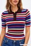 Women's Colorful Striped Polo Collar Short Sleeve Knitwear-00556267 - 2
