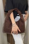 Women's Brown Studded Suede Look Large Shoulder Bag - 2