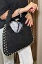 Women's Black Studded Suede Look Large Shoulder Bag - 4