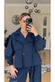 Navy Blue Drawstring Waist Set - 6