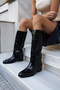 Ivara Women's Black Croco Print Detailled Boots
