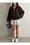 Women's Black Polo Collar Zippered Coat/Jacket