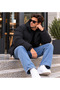 Men's Black Lined Slimfit Water and Windproof Stand Collar Puffer Jacket - 5