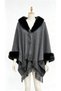Women's Fur Detailed Tasseled Knitwear Poncho Tie-Down Collar Winter Cape Shawl - 5