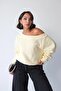 Women's 3 Thread Ribbed Off-Shoulder Wide Boat Neck Oversize Sweatshirt - Light Yellow - 4