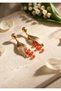Leaf Detailed Coral Color Beaded Earrings 8X2 cm - 6