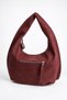 Women's Nilüfer Burgundy Textured Suede Large Size Lined Hobo Shoulder Bag with Back Zipper Pocket - 6