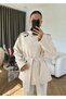 White Stand Collar Belted Trench Coat - 2