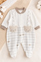 Baby Boy Bear One-Piece Jumpsuit Cotton Organic Long Sleeve with Snap Fasteners