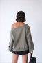 Women's 3 Thread Ribbed Off-Shoulder Wide Boat Neck Oversize Sweatshirt - Khaki - 6