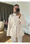White Stand Collar Belted Trench Coat - 4