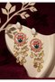 Floral Patterned Cream Beaded Dangle Earrings 9X3 cm - 5