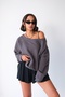 Women's 3 Thread Threaded, Off-The-Shoulder, Wide Boat Neck Oversize Sweatshirt - Anthracite - 6