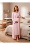 New Season Pink Double-Breasted Collar Full Length Special Design Long Sleeve 100% Cotton Winter Maternity Maternity Dressing Gown Nightgown Set - 5