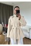 White Stand Collar Belted Trench Coat