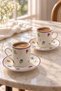 Fleurina 2-Piece Porcelain Coffee Cup Set with Floral Patterned Saucers Turkish Coffee Cup Set