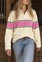 Women's Striped 100% Cotton Polo Collar Long Sleeve Sweatshirt - 3