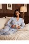 Women's Long Sleeve Shirt Collar Single Jersey Fabric Cotton Teddy Bear Patterned Pajama Set - Light Blue - 2