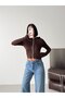 Women's Brown Hooded Sweatshirt with Double Zipper, Softtouch Modal Fabric, Crop Sweatshirt Pm2084 - 8
