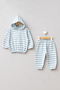 Unisex Children's Striped Hooded Printed 100% Cotton Two-Thread Tracksuit Two-Piece Set - 2