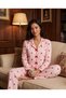 Women's Long Sleeve Shirt Collar Single Jersey Fabric Cotton Cherry Pattern Pajama Set - Pink