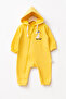 100% Cotton Hooded Duck Patterned Long Sleeve Baby Romper with Elastic Cuffs and Zipper Throughout