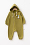 100% Cotton Hooded Duck Patterned Long Sleeve Baby Romper with Elastic Cuffs and Zipper Throughout