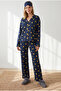 Women's Duck Navy Blue Buttoned Long Sleeve 100% Cotton Pajama Set Pjm-00000030 - 2