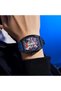 2PC Luxury Style Tonneau Quartz Watch for Men and Teens – Industrial Barrel Case, Multicolored Hollow Skeleton Dial, Durable Silicone Sport Strap - 2