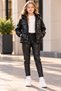 Girls' Hooded Leather Jacket and Leggings Two-Piece Set – Plush Lined Coat & Stretchy Skinny Pants