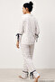 Ecru Floral Patterned, Ribbed, Slit Detailed, Soft Touch Winter Buttoned Knitted Pajama Set 8079 - 5