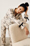 Cream Black Tiger Patterned Ribbon Detailed Soft Tuşe Winter Buttoned Knitted Pajama Set 8083