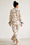 Cream Black Tiger Patterned Ribbon Detailed Soft Tuşe Winter Buttoned Knitted Pajama Set 8083 - 5