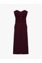 Slim Fit Draped Sandy Fabric Strapless Collar Long Dress - 2