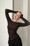 Women's Boat Neck Long Sleeve Blouse Veil Line Black – Slim Fit, Fine Textured, Semi-Transparent - 5