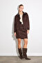 Zippered Leather Collared Suede Jacket - Brown - 5
