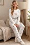 Women's Long Sleeve Crew Neck'Too Cool Too Late so Sunday' Printed Ski Resort Pattern Waffle Fabric 100% Cotton Pajama Set - 2