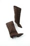 Marone Women's Brown Suede Pointed Toe Short Thin Heeled Boots - 5